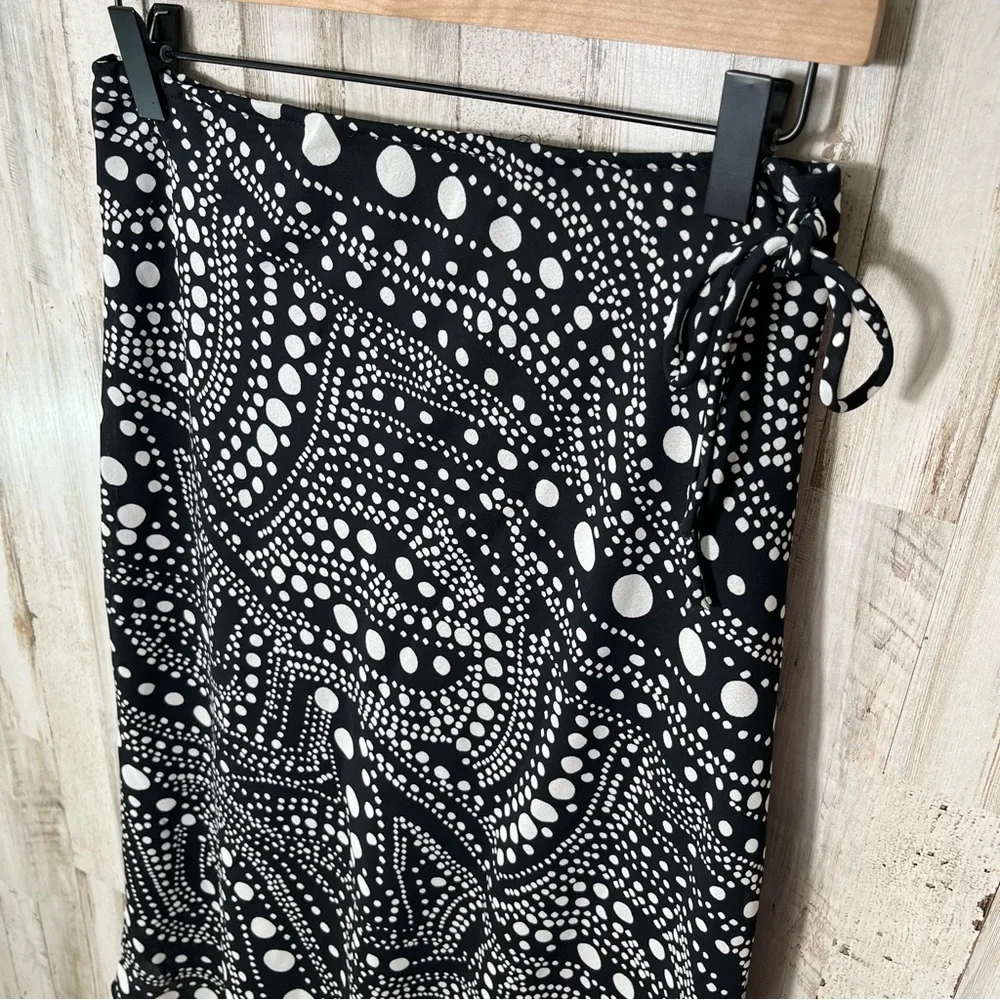 Vintage Y2K A. Byer Black White Polka Dot Abstract Midi‎ Skirt USA Womens M